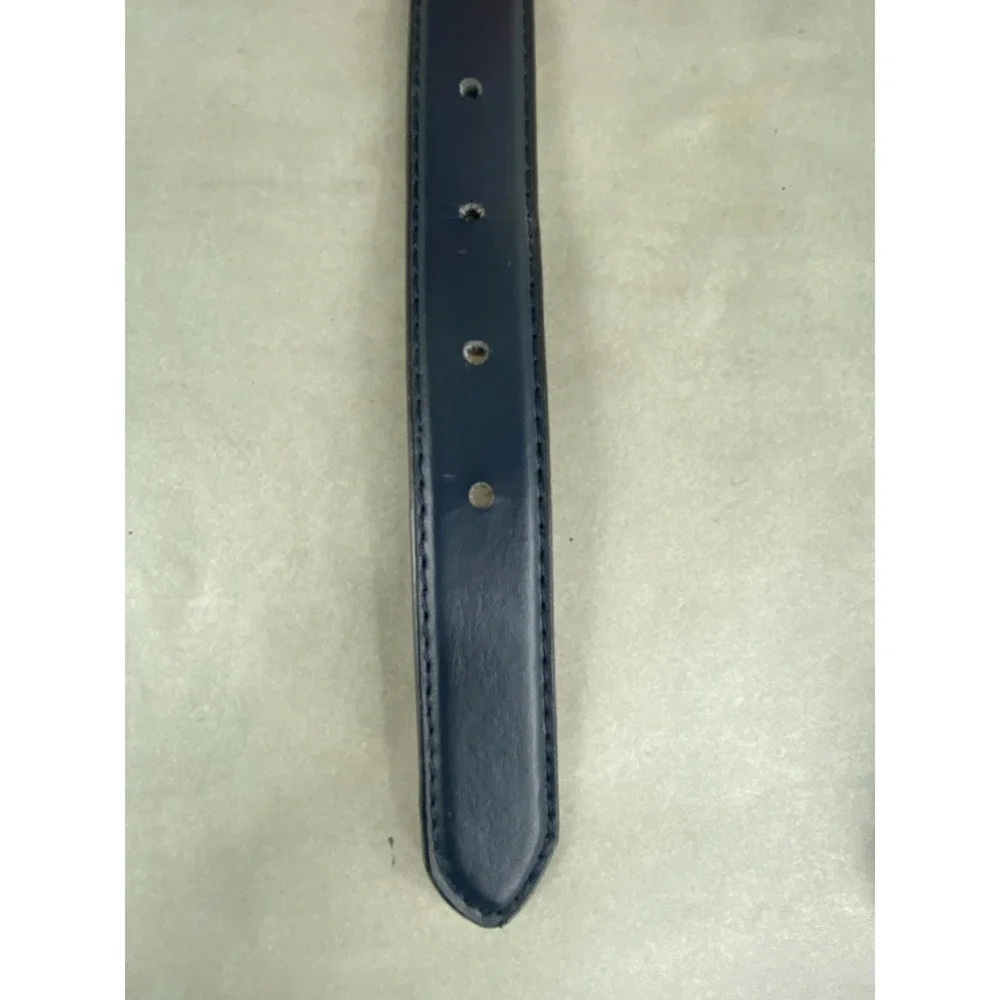 VTG Silver Goose Navy Blue Leather Belt 30-32 Silver Buckle Classic Minimalist